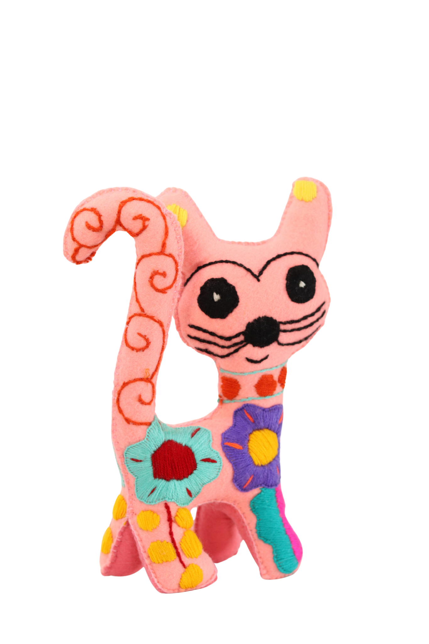 Gato rosa bordado